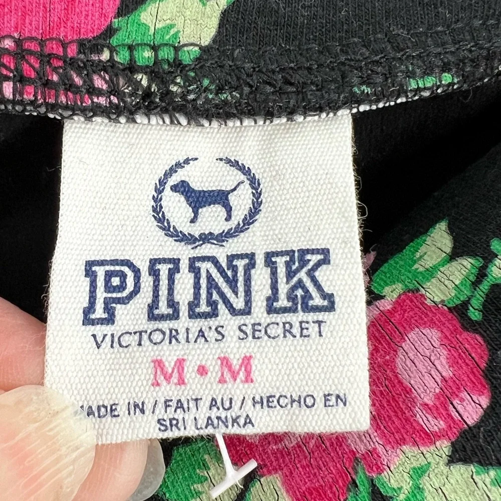 PINK VICTORIA’S SECRET BLACK FLORAL WAIST LOVE PINK LEGGINGS - Picture 5 of 6